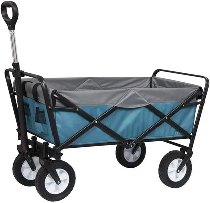 Tuinwagen - Tuinkar - Bolder - Transport - Strand - Heavy-duty - Plat- en - Hekwerkontwerp - 360° Draaibare Wielen - Voor Tuin - Erf - en Magazijn - Ergonomische Handgreep - Draagvermogen 80kg - Blauw Grijs - QUORE