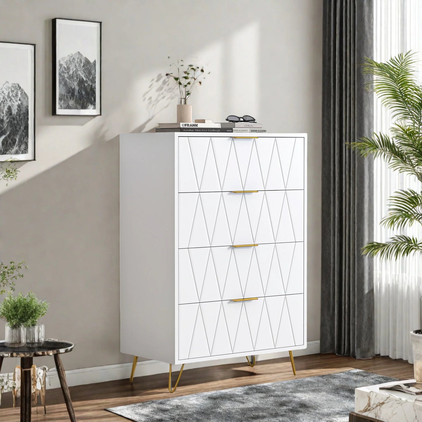 Ladekast – Kasten – Opbergkast – Dressoir – Ladenkast – 4 Lades – Modern MDF Metalen Poten