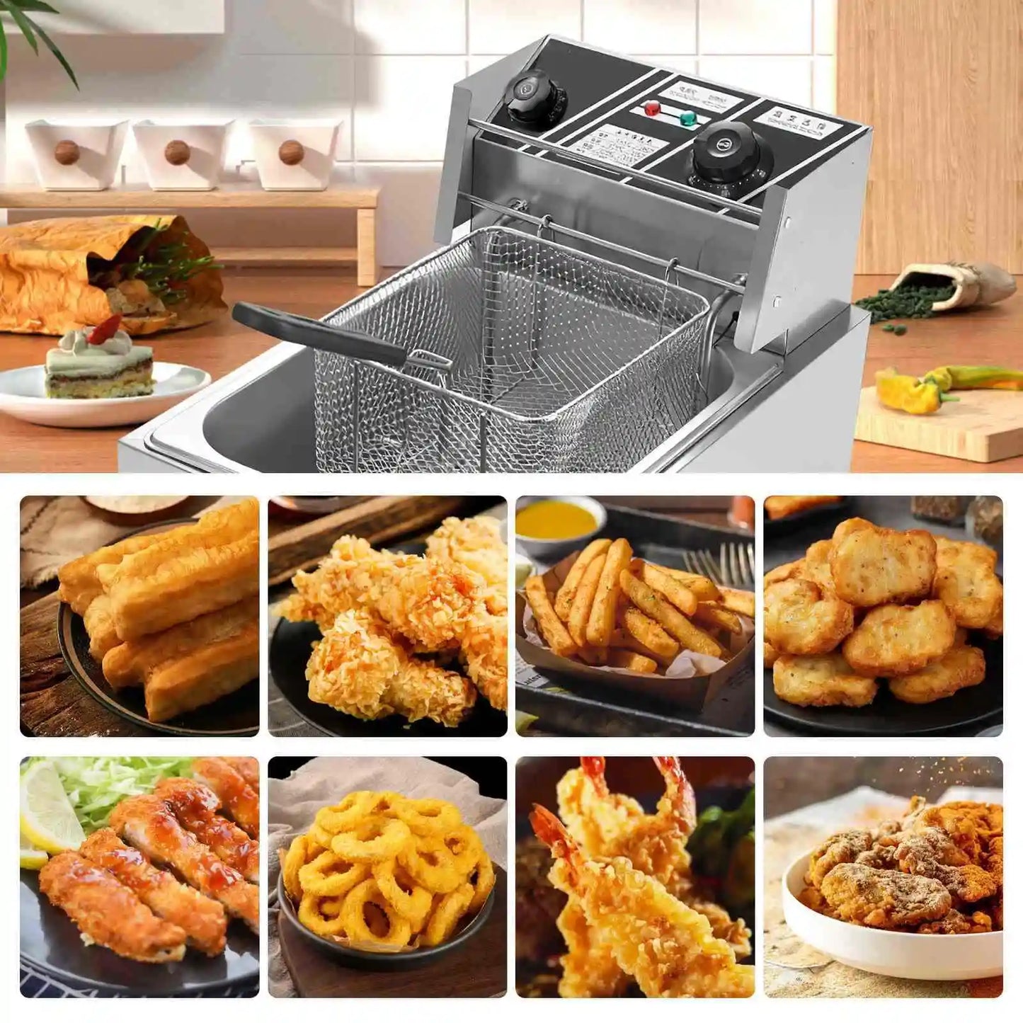 Elektrische Frituurpan - 6L – Frituurpan - 2500W – Roestvrij Staal – 50-200°C Temperatuurregeling – Voor Horeca - en Thuisgebruik - Eenvoudig Schoon te Maken