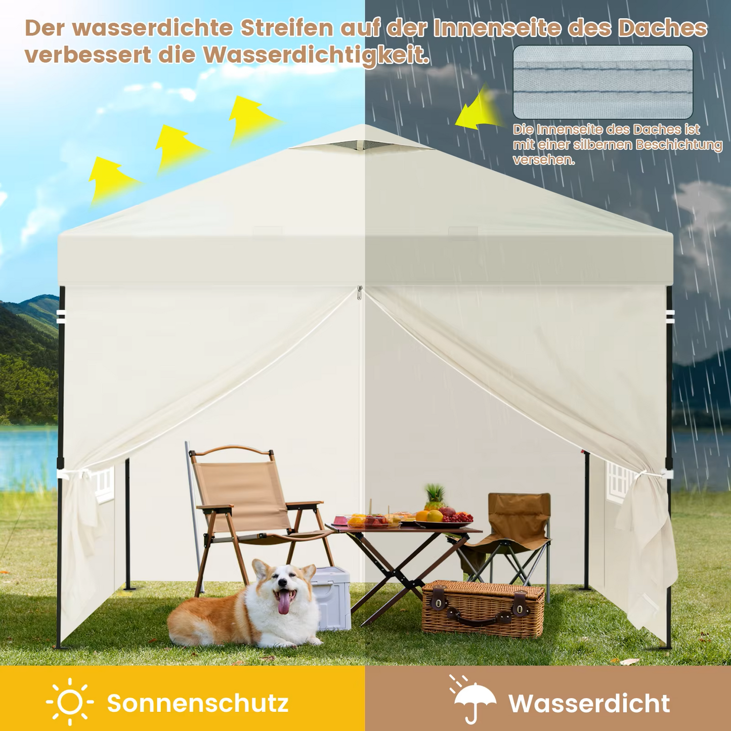 Paviljoen - Tuinpaviljoen - Partytent - Tuintent - Pop-up Kliksysteem - Stabiel - Vouwtent - Opvouwbaar - Waterdicht - Winterbestendig - 50+UV-Bescherming - voor Tuin - Buiten - Achtertuin - 210D Oxford - 3 x 3 m - Beige