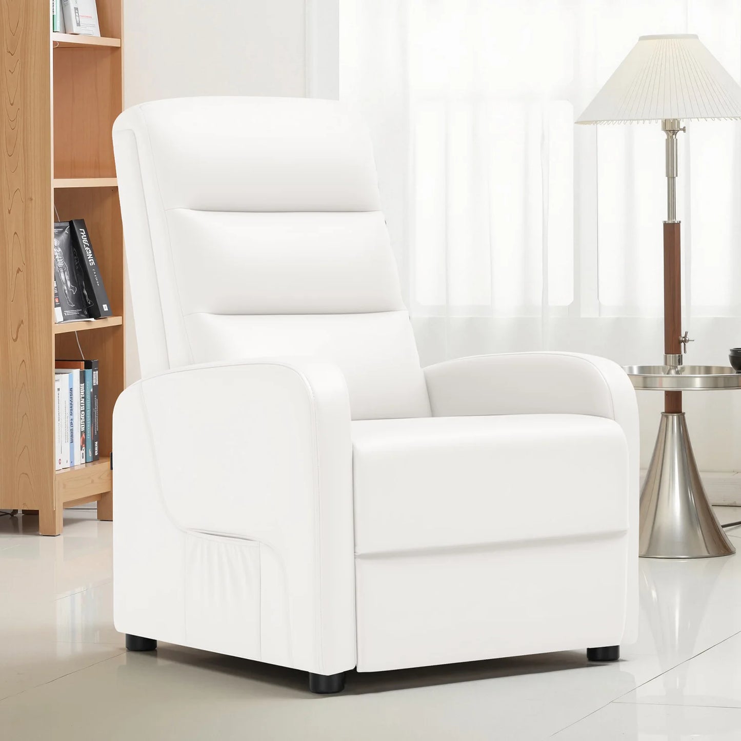 Relaxstoel - Relaxstoelen - Stoelen - Loungestoel - TV Stoel - met Voetsteun - en Kussen - Verstelbare Rugleuning - Comfortabele - PU Leer - 160° Ligstand - Voor Woonkamer - Slaapkamer - Thuisbioscoop - Wit