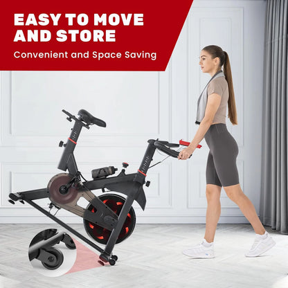 Fitnessfiets - Indoor Cycle - Hometrainer - Indoorfiets - Magnetisch Weerstandssysteem - LCD Scherm - Met Tablethouder - 6 kg Vliegwiel - 150kg Draagvermogen - Zwart-rood - QUORE
