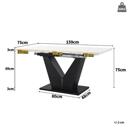 Uitschuifbare Eettafel – Verstelbare Tafel – Uitklapbare Tafel – Telescopische Eettafel – MDF Marmer Print – V-Vormige Poten – Draagvermogen 60 Kg - Olijf