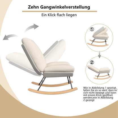Schommelstoel – Wiegstoel – Relaxstoel – Lounge Stoel – Ademend Katoen-Linnen – Verstelbare Rugleuning – Stevig Metalen Frame