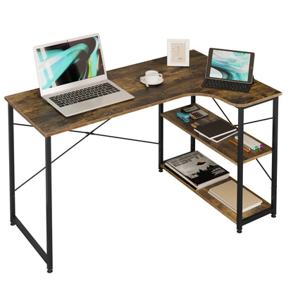 Computertafel - Computerbureau - Computermeubel - Laptoptafel - Gamingtafel - L-vormig - Licht eiken en wit - QUORE