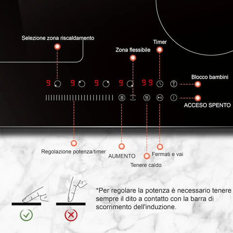 Inductie kookplaat - Induction Hob - Induction Cook Top - Inductie Fornuis - Elektrische Brander - 4-pits - Inductiekookplaat - 60 cm - 3500 W - Flexzone - Plug-in kookplaat - 9 vermogen - Booster - Timer - 220 V - Zwart