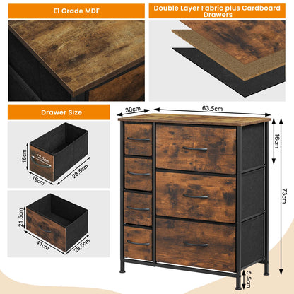 Opbergkast - Ladekast - Ladekastje - Ladenkastje - Ladenkast - Metalen Frame - 7 Lades - voor Woonkamer - Slaapkamer en Hal - Vintage Bruin Zwart