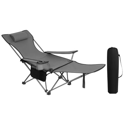 Kampeerstoel - Opvouwbare Campingstoel - Strandstoel - Verstelbare Rugleuning - Met Voetensteun - 2-in-1 Design - Lichtgewicht en Draagbaar - Voor Strand - Tuin en Outdoor - Grijs
