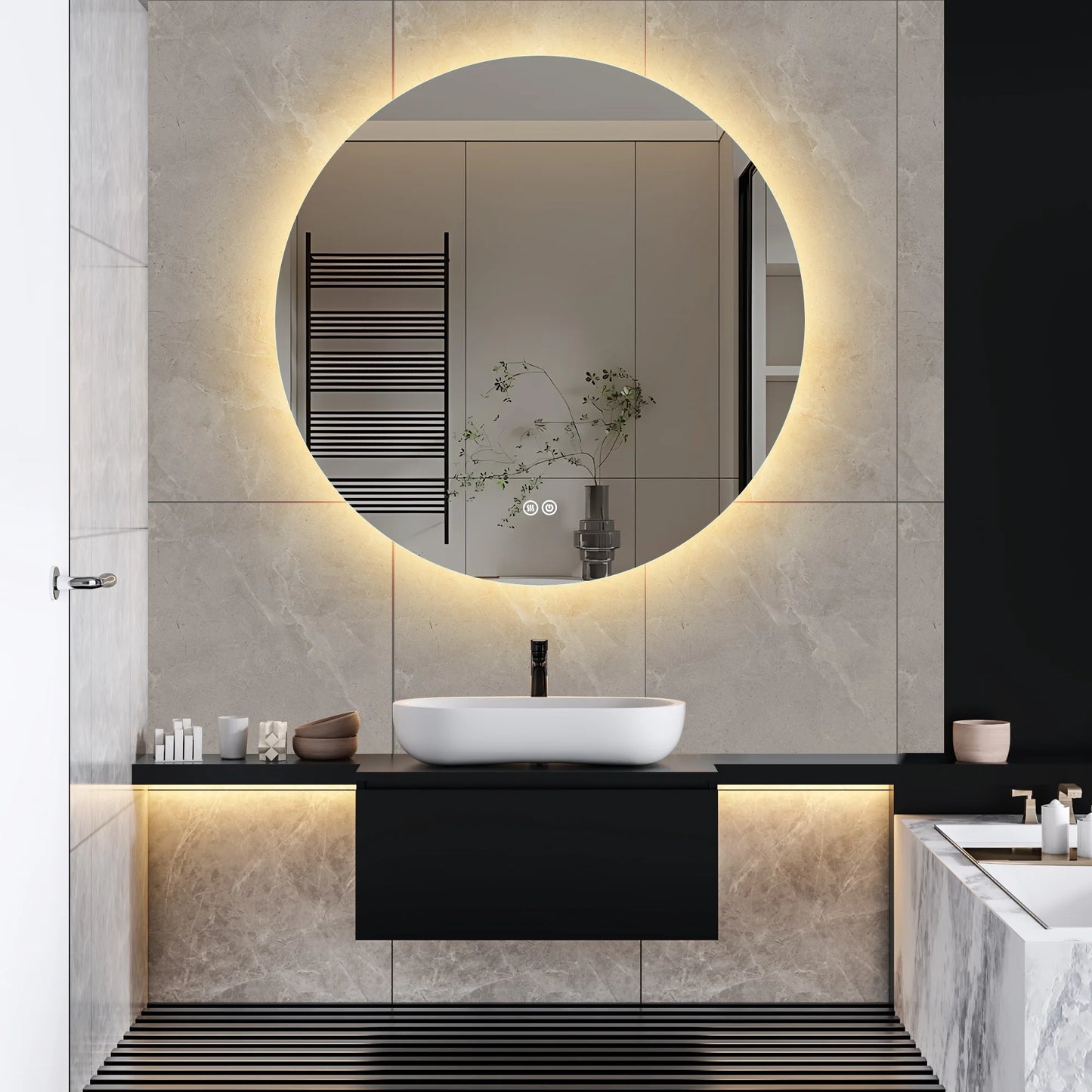Badkamerspiegel - met LED - Wandspiegel Rond - Badkamerspiegel met Verlichting - IP44 Waterdicht - Anti-condens - Dimbaar - Backlit - 3 Lichtkleuren - Touchschakelaar - 80x80cm - QUORE