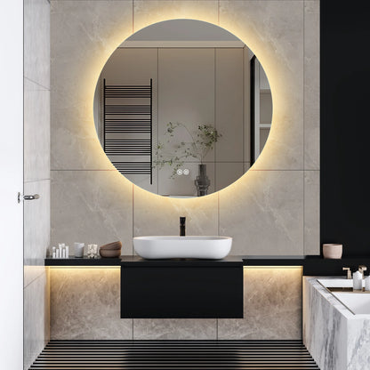 Badkamerspiegel - met LED - Wandspiegel Rond - Badkamerspiegel met Verlichting - IP44 Waterdicht - Anti-condens - Dimbaar - Backlit - 3 Lichtkleuren - Touchschakelaar - 80x80cm - QUORE