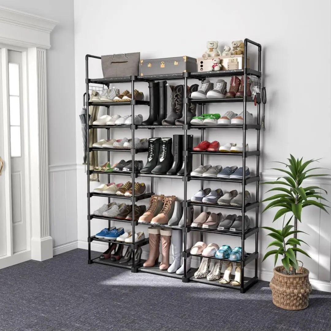 Grote-Schoenenrek - Kastplank - Schoenenrek-8-Niveaus - Voor-46-50-Paar - Stapelbaar-Metaal - Schoenenorganizer - Voor-Laarzen-Hal-Garderobe-Kast - Zwart