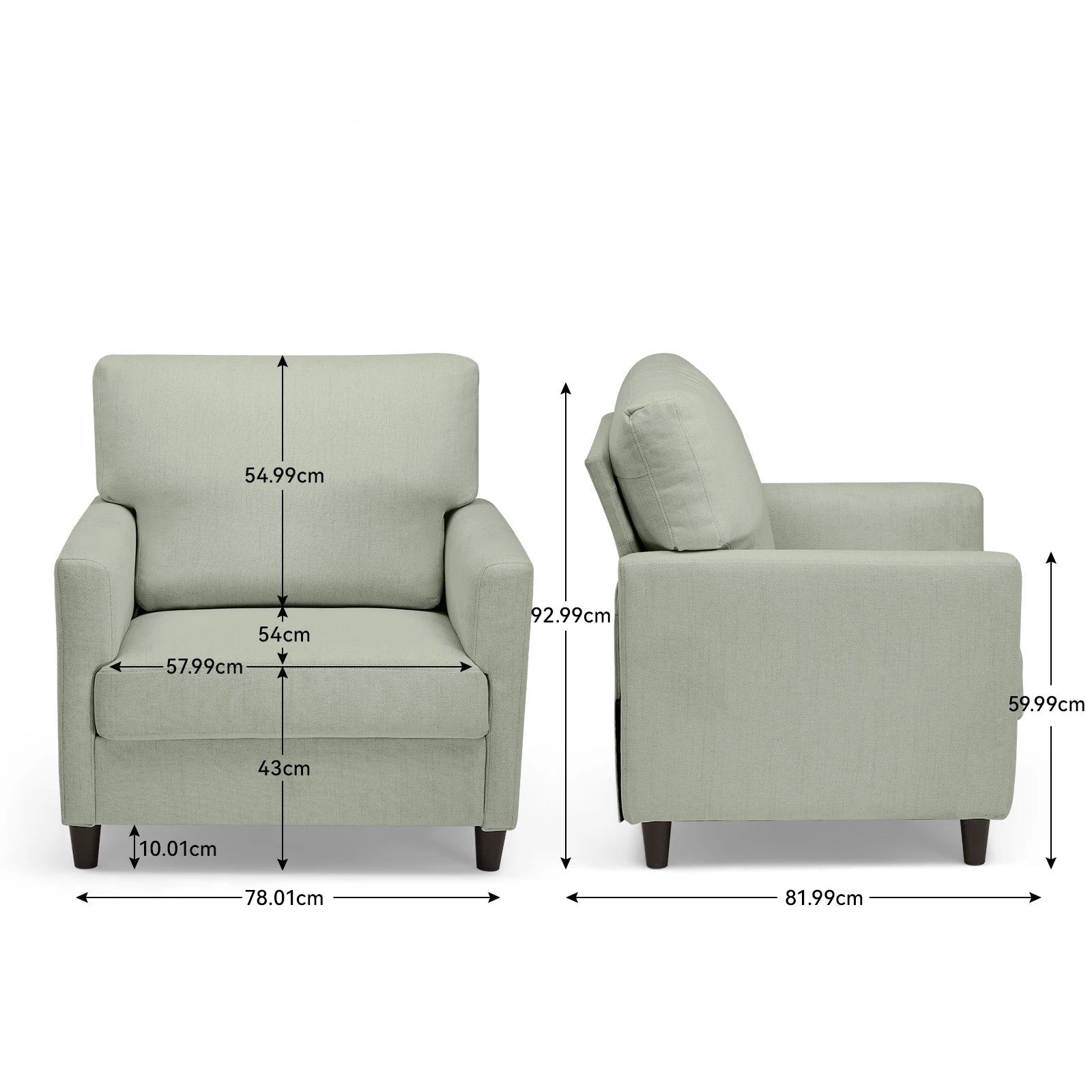 Relaxstoel – Fauteuil – Lounge Stoel – Zitstoel – Zacht Linnenhoes – Dikke Foam Vulling – Ergonomisch Design - 82 x 78 x 93 cm - Groen - QUORE
