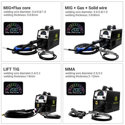 Hzxvogen - Welding machine - Electric welding machine - 5 in 1 - Semi-automatic welding machine - Gas Non-Gas IGBT Inverter - MIG welder TIG ARC/MMA/MAG - Set 1 - Black