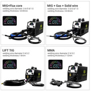 Hzxvogen - Lasmachine - Elektrische lasmachine - 5 in 1 - Halfautomatische lasmachine - Gas Non-Gas IGBT Inverter - MIG lasser TIG ARC/MMA/MAG - Set 1 - Zwart