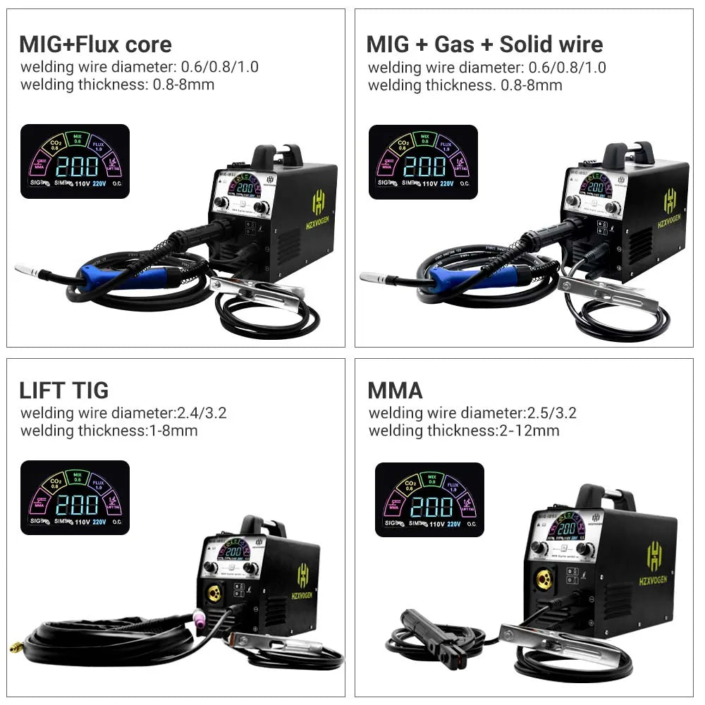 Hzxvogen - Welding machine - Electric welding machine - 5 in 1 - Semi-automatic welding machine - Gas Non-Gas IGBT Inverter - MIG welder TIG ARC/MMA/MAG - Set 2 - Black