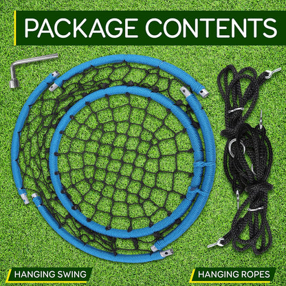 SereneLife Web Stoel Swing 35,5" Inch Opknoping Netted Seat Kids Indoor Outdoor Yard Ronde Cirkel Schotel Swing voor Bomen of Swing Sets - Alle Seizoen UV-bestendig Touw Net Schommeling, Blauw