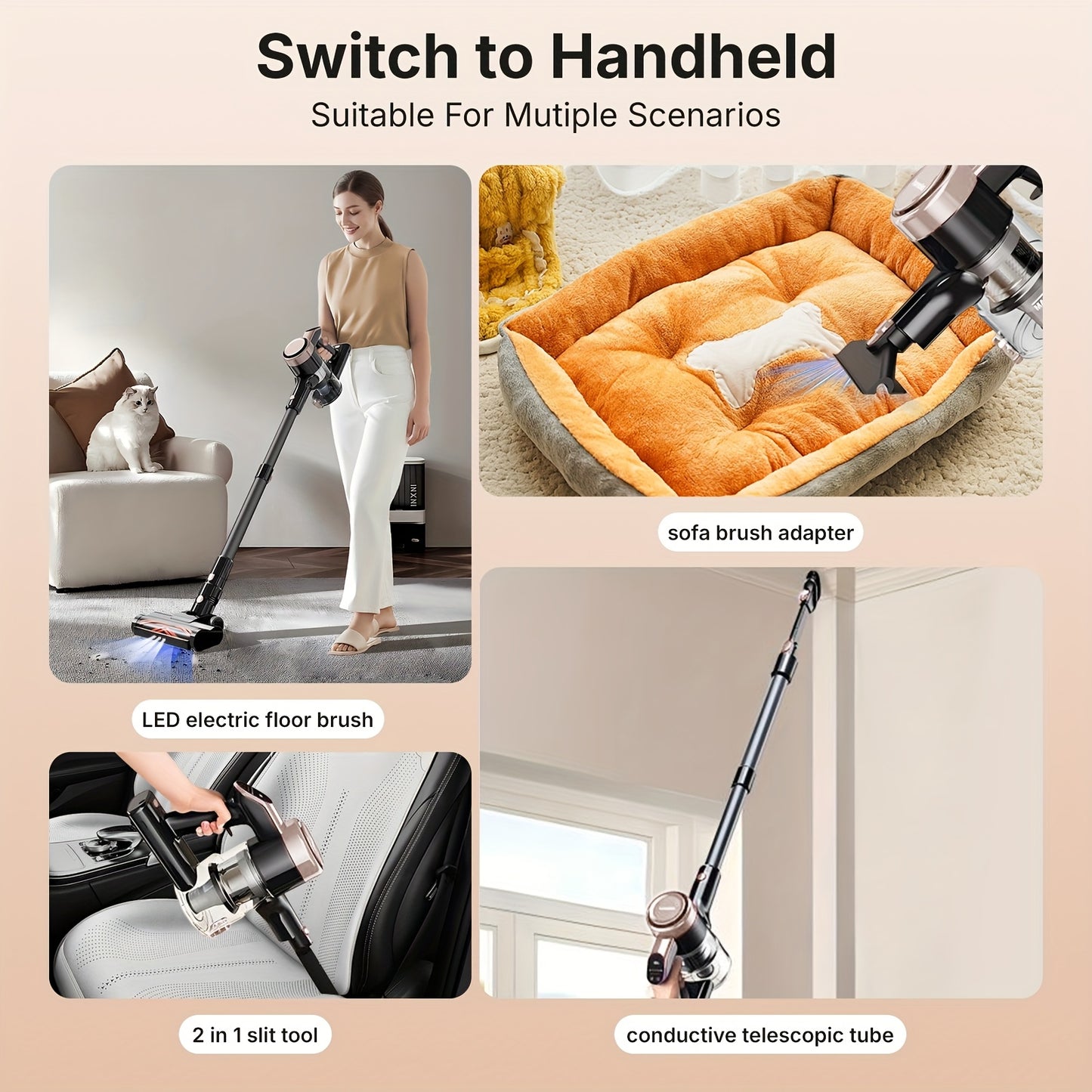 Draadloze Steelstofzuiger – Smart-Display & Oplaadstation – Lichtgewicht 4-in-1 Stick/Handheld voor Harde Vloeren, Tapijt & Huisdierenhaar - Zwart