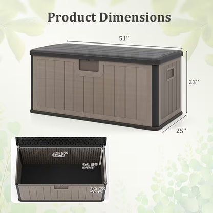 100 Gallon Large Deck Box – Buitenopslagbox – Tuinopbergbox – Opbergkist – Opbergbank – Waterdicht – Lockbaar Deksel – Zwart Bruin