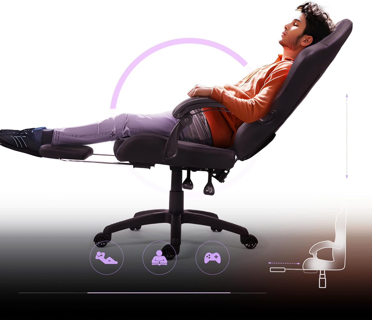 Gamingstoel – Bureaustoel – Computestoel – Stoel Voor Gamers – Game Chair – Ergonomisch Ontwerp – Massagefunctie & Voetensteun – Wit Leer – Max 136 kg - QUORE