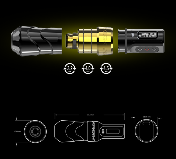 Flux Max - Tattoo Machine - Tattoo pen - Tattoo Set - Complete set voor beginners & gevorderden - Tattoo Machine Pen - 12V - Slag 4mm - 2400mAh - Gouden - QUORE