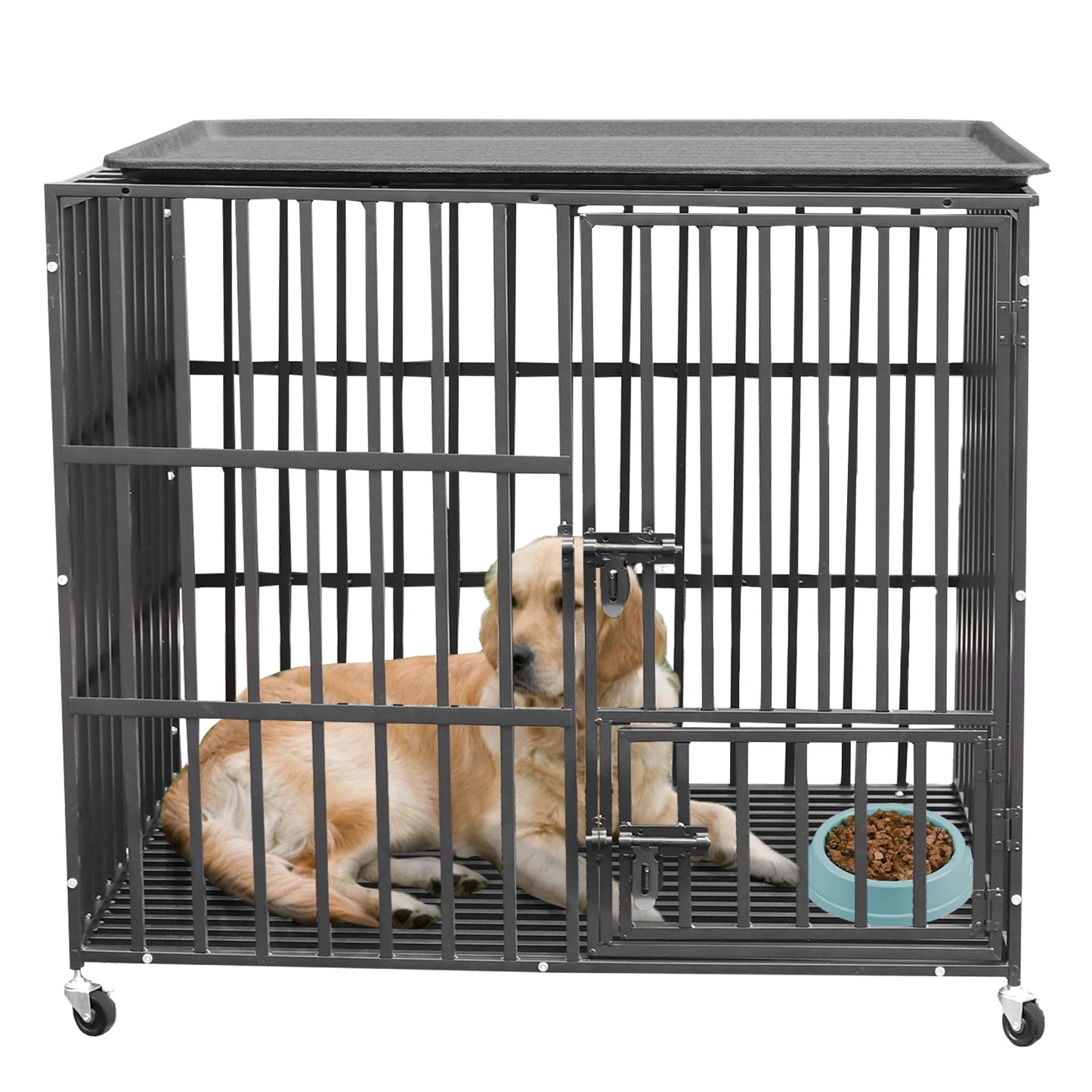 Hondenbench - L - Hondenkooi - Robuuste Metalen - Heavy Duty - Met Verwijderbare Tray - Geschikt voor Grote Honden - Draagbaar en Opvouwbaar - Zwart