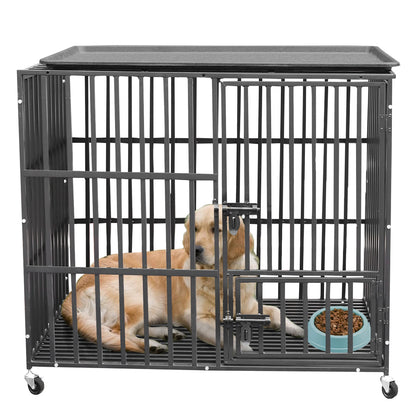 Hondenbench - L - Hondenkooi - Robuuste Metalen - Heavy Duty - Met Verwijderbare Tray - Geschikt voor Grote Honden - Draagbaar en Opvouwbaar - Zwart