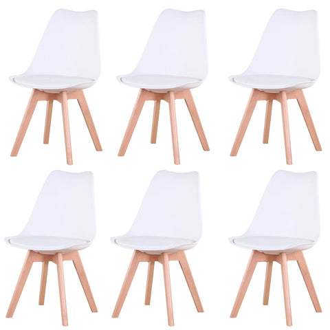 Dining Room Chairs - Dining Room Chairs Set of 6 - Chairs - PU Leather Seat - Beech Legs - Ergonomic - Living Room - Kitchen - Restaurant - White