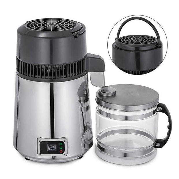 Water Distiller - 4L - 1L/H - 220V - 750W - Stainless Steel - Home Use - Small Commercial Applications - Silver