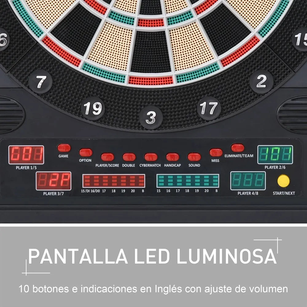 Elektronisch Dartbord – Digitale Darts – Elektronisch Dartspel – Dartsbord Voor 8 Spelers – Met LED-Scorebord – Inclusief 12 Darts en 30 Reservepunten – Compact 51x6,5x57 cm – Houten Beschermkap - QUORE