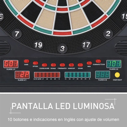 Elektronisch Dartbord – Digitale Darts – Elektronisch Dartspel – Dartsbord Voor 8 Spelers – Met LED-Scorebord – Inclusief 12 Darts en 30 Reservepunten – Compact 51x6,5x57 cm – Houten Beschermkap - QUORE