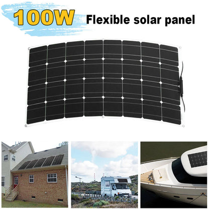 Zonnepaneel - Zonnepanelen - Monokristallijne - Flexibel - Buigzaam - Waterdicht - Lichtgewicht - 100W - 1stuk -Zonnebatterij - 10A Regelaar - voor Dak - Boot - Caravan