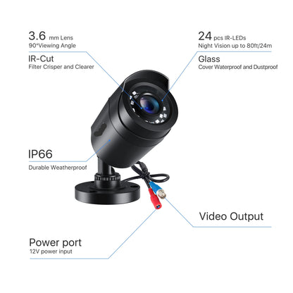 Beveiligingscamerasysteem - 1080p HD - Openlucht- Bewakingscamera - Beveiligingscamera - IP66 Waterdichte - met Nachtzicht tot 25 Meter – Weerbestendige Outdoor Cameras - 4 Stuks - Zwart - QUORE