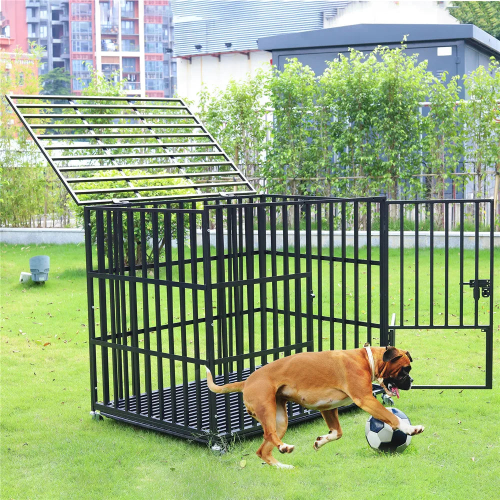 Hondenbench - L - Hondenkooi - Robuuste Metalen - Heavy Duty - Met Verwijderbare Tray - Geschikt voor Grote Honden - Draagbaar en Opvouwbaar - Zwart