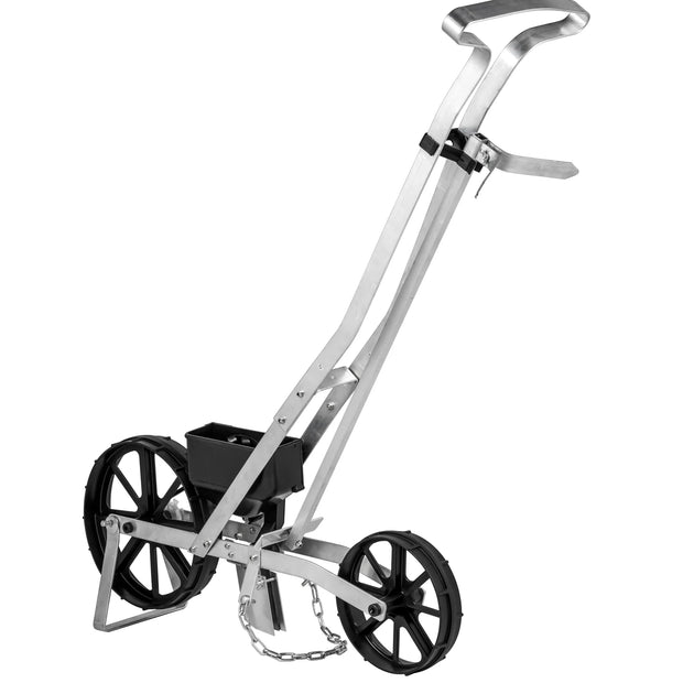 Multifunctionele Hand-Push Zaaimachine - Precisie Gazonstrooier - 6 Zaaiplaten - Instelbare Rijmakering - 78-84 cm - Verschillende Gewassen - Zilver - QUORE