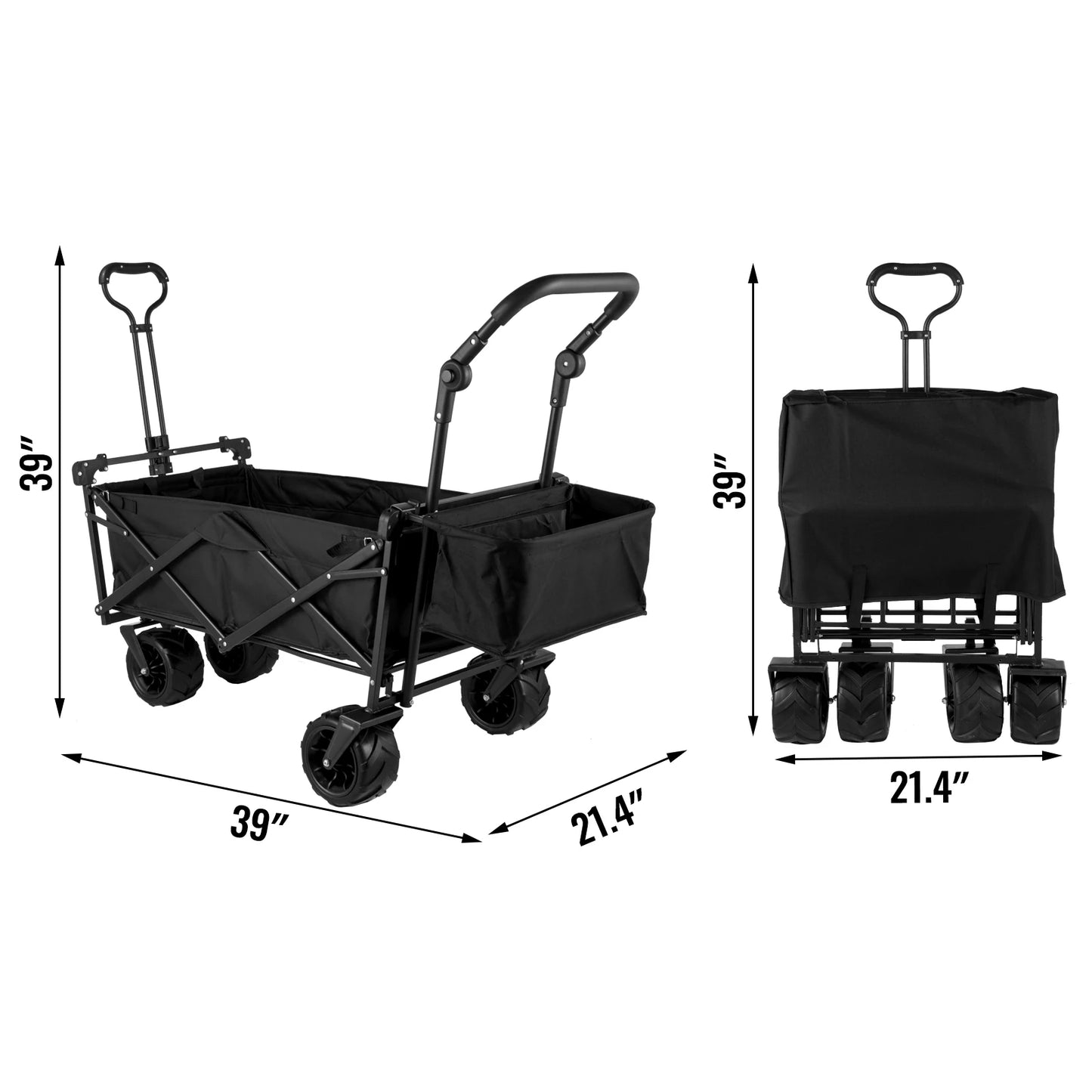 Bolderkar - Bolderwagen - Opvouwbare - Tuinkar -  Tuinwagen - Tuintrolley - met Verstelbare Handgreep en Afneembare Luifel - Oxford Stoffen Winkelwagen - voor Outdoor, Camping & Strand - Bolderkarren - Karretje -Draagvermogen 100kg - Zwart