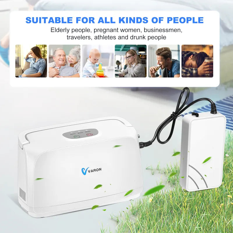 Varon - Zuurstofcilinder - Varon - 3L/min - 45dB - 30W - 15V - Met batterij - EU-stekker - Zorgvuldig ontworpen - Wit - QUORE