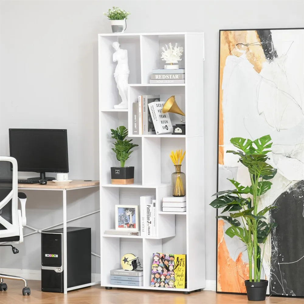 Verticale Boekenkast – Opbergkast - Boekenrek - Vakkenkast - 8 Vakken - Moderne - E1 Spaanplaat - Vrijstaande - 70x24x178 cm – Wit - QUORE
