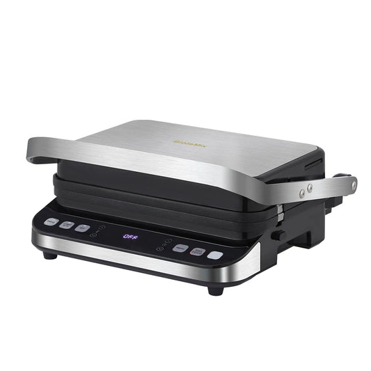 Wafelijzer - Wafelmaker - Waffle iron - Waffle Machine - Regelbare Thermostaat - 2000W Digitale Contactgrill & Panini Pers - 180° Openklapbaar - Zilver