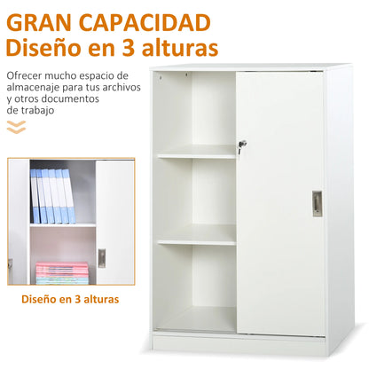Kast Met Schuifdeuren – Opbergkast – Bureaumeubel – Documentenkast – Slot Met Sleutel – Duurzaam E1 Spaanplaat – Drie Binnenplanken - 80 x 40 x 120 cm - Wit - QUORE