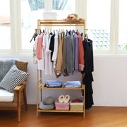 Kledingrek - Kledinghangers - Kledingrek Hout - 2-laags- Bamboe - Moderne Stijl - Opbergrek voor Schoenen & Kleding - Gewichtscapaciteit 100kg/ 220lbs - 80x43.5x165cm/ 31.5x17.1x65inch - Natuurlijke Houten Kleur