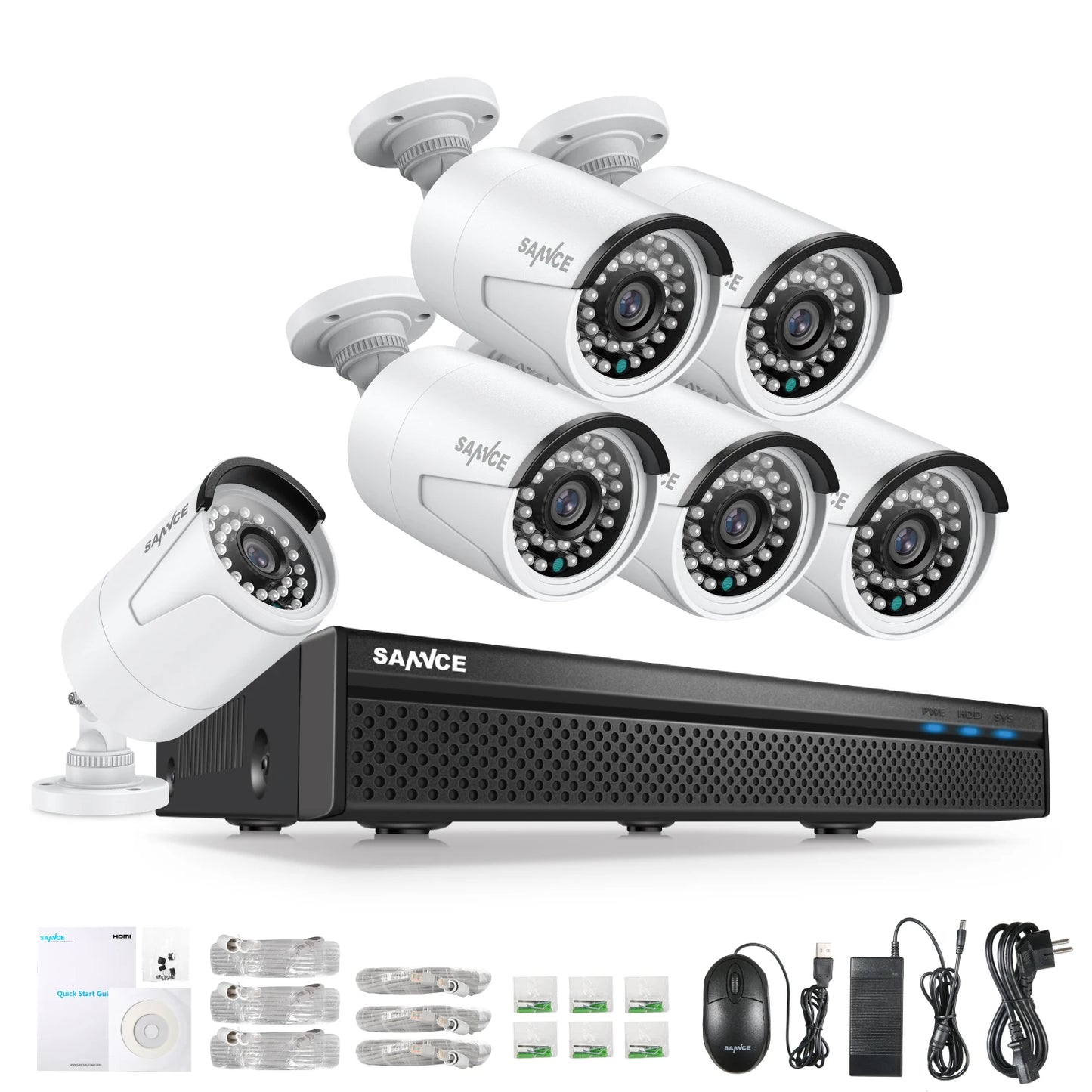 Beveiligingsset – CCTV Camera Systeem – IP Camera – Surveillance Kit – Video Bewaking – 6 Camera’s Met 2TB HDD – PoE Kabelarme Installatie – Nachtzicht Tot 30 Meter - 6 Stuks - 2TB