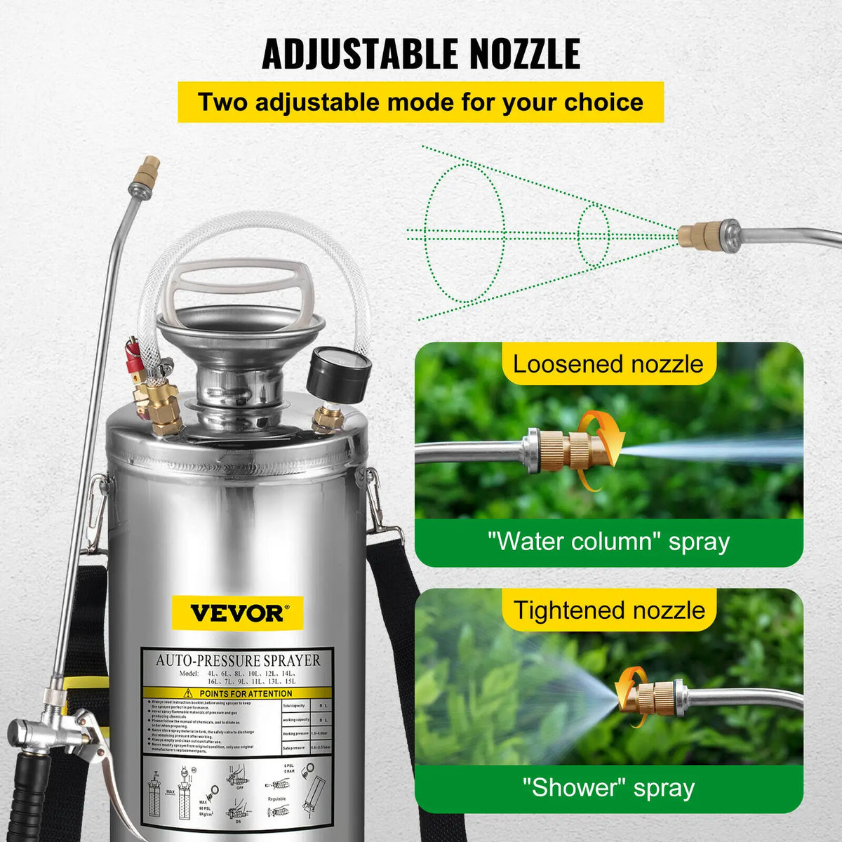 Vevor - Drukspuit - Handspuit - Drukspuiten - 6L/1.5Gal- voor Tuin en Huis - Roestvrij Staal - QUORE