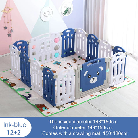 Baby Playpen - Baby Playpen with Safety Door - Non-Slip Playpen - Foldable - Stabiele Veilige Speeltuin Binnen en Buiten - Babyspeeltuin - Opvouwbaar babypark - Kinderpark - Babyspeeltuin - Plastic park voor baby - 12 & 2 - Wit & Blauw