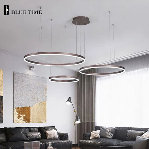Minimalistische Moderne LED Chandelier - Strakke Cirkelvormige Plafondlamp - Verstelbare Hanglamp voor Woonkamer - Tijdloze Brushed Design Verlichting - QUORE