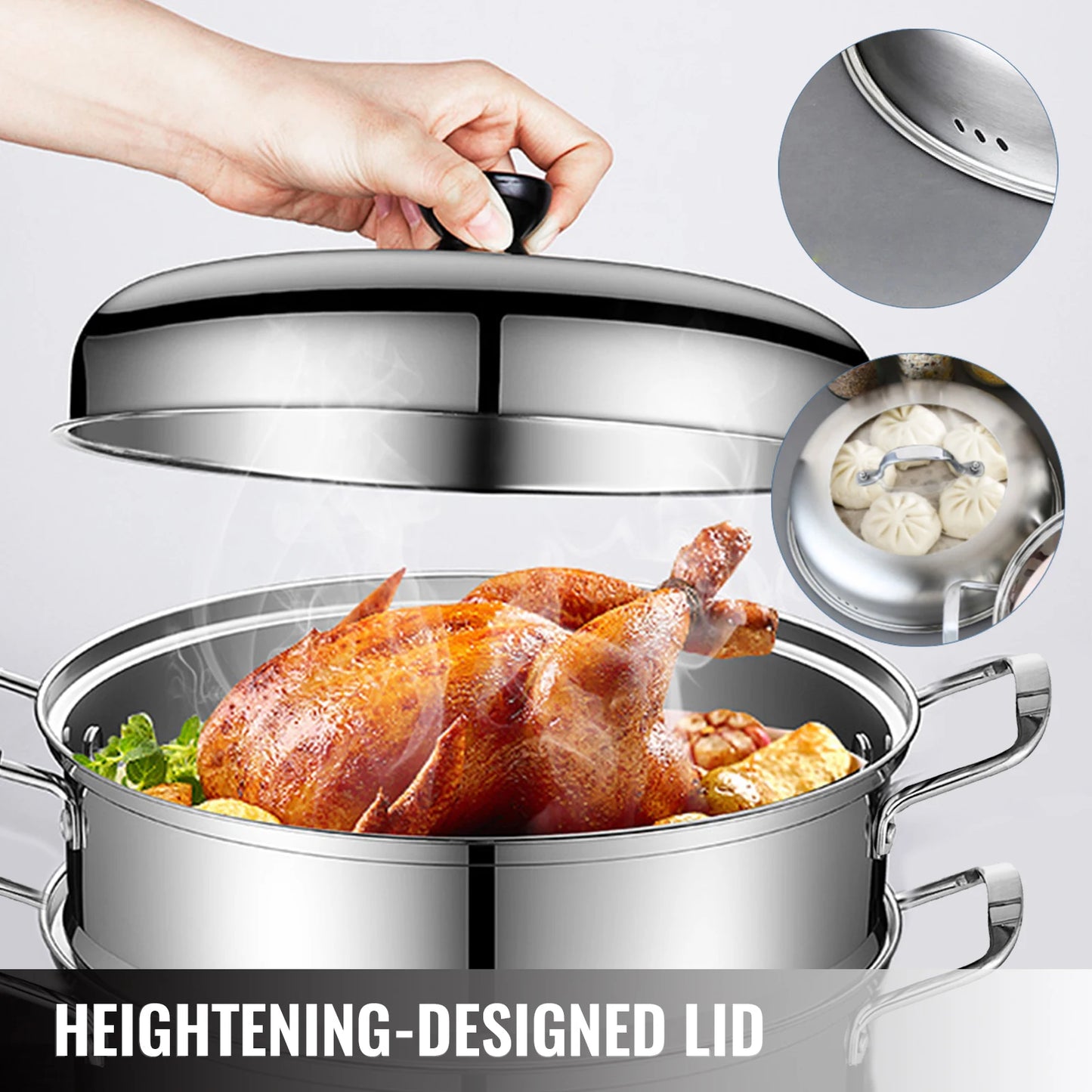 Stoompan  - Stoomkoker - Stoommandje - RVS Stoompan  - Stoommandje RVS - 5 Laags - 30 cm - Stoomkoker voor Groenten, Dumplings & Rijst