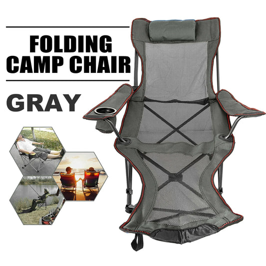Opvouwbare Campingstoel - Kampeerstoel - Strandstoel - Ademende Mesh Stof - Verstelbare Rugleuning en Voetensteun - 600D Oxford Stof - Lichtgewicht en Draagbaar - Grijs