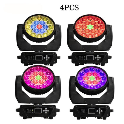Moving Head – Lichteffect – Podiumverlichting – Discolamp – RGBW LED – 4 Stuks – 19x15W RGBW Zoom – Variabele Zoom 10°-60° - QUORE