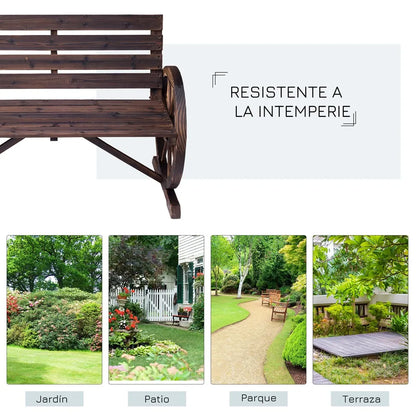 Tuin Bank - Tuinbank Hout - Tuinbanken - Garden Furniture - Rustieke Houten Tuinbank met Wagenwiel-Armleuningen - 2-Zits Bank van Vurenhout - QUORE
