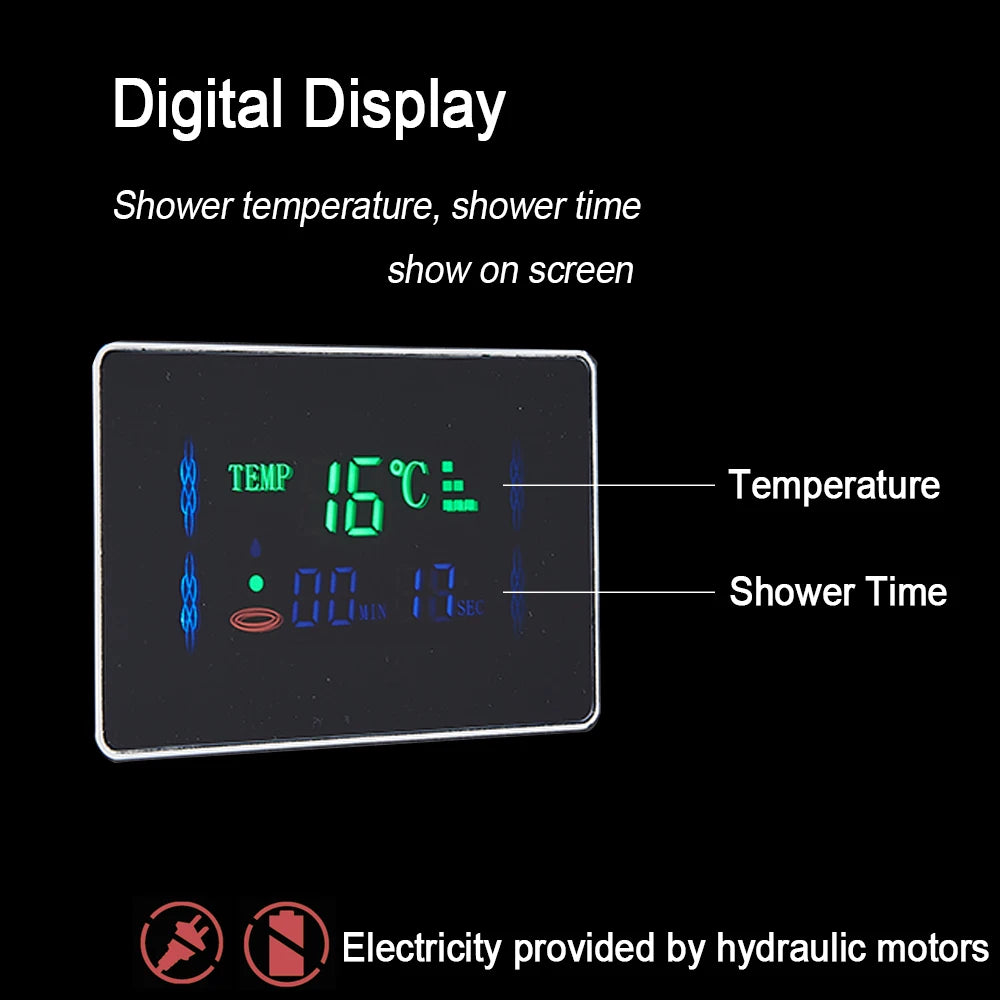 Douche - Regendouche - Douchewand - Douchekolom - Douchepanelen - LED Verlichte Regendouche Paneel – Waterval & Massage Jets met Digitale Display – Luxe Douchekolom - Zwart - QUORE