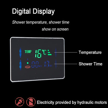 Douche - Regendouche - Douchewand - Douchekolom - Douchepanelen - LED Verlichte Regendouche Paneel – Waterval & Massage Jets met Digitale Display – Luxe Douchekolom - Zwart - QUORE
